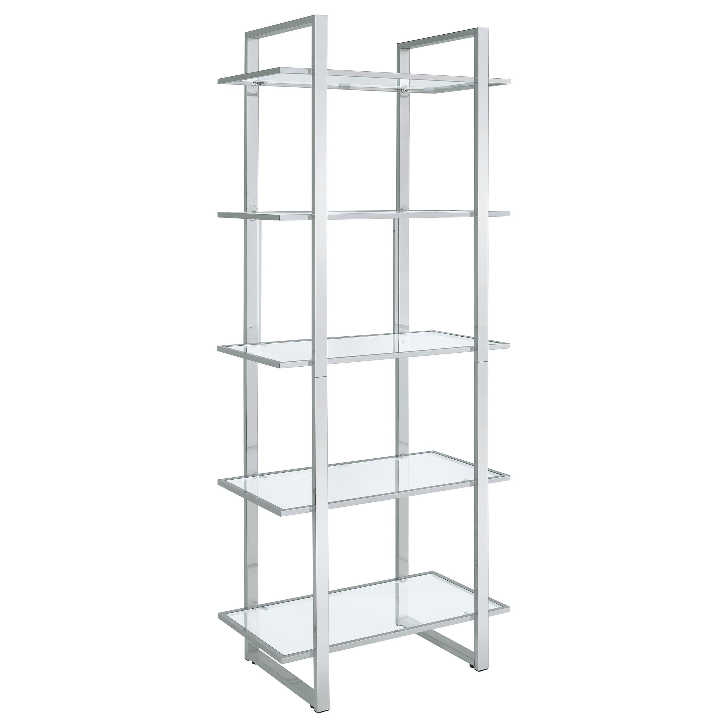 Coaster Furniture Hartford 805538 79-inch 5-shelf Glass Bookshelf - Chrome IMAGE 1
